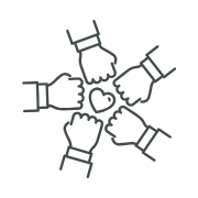 flera händer med hjärta i mitten